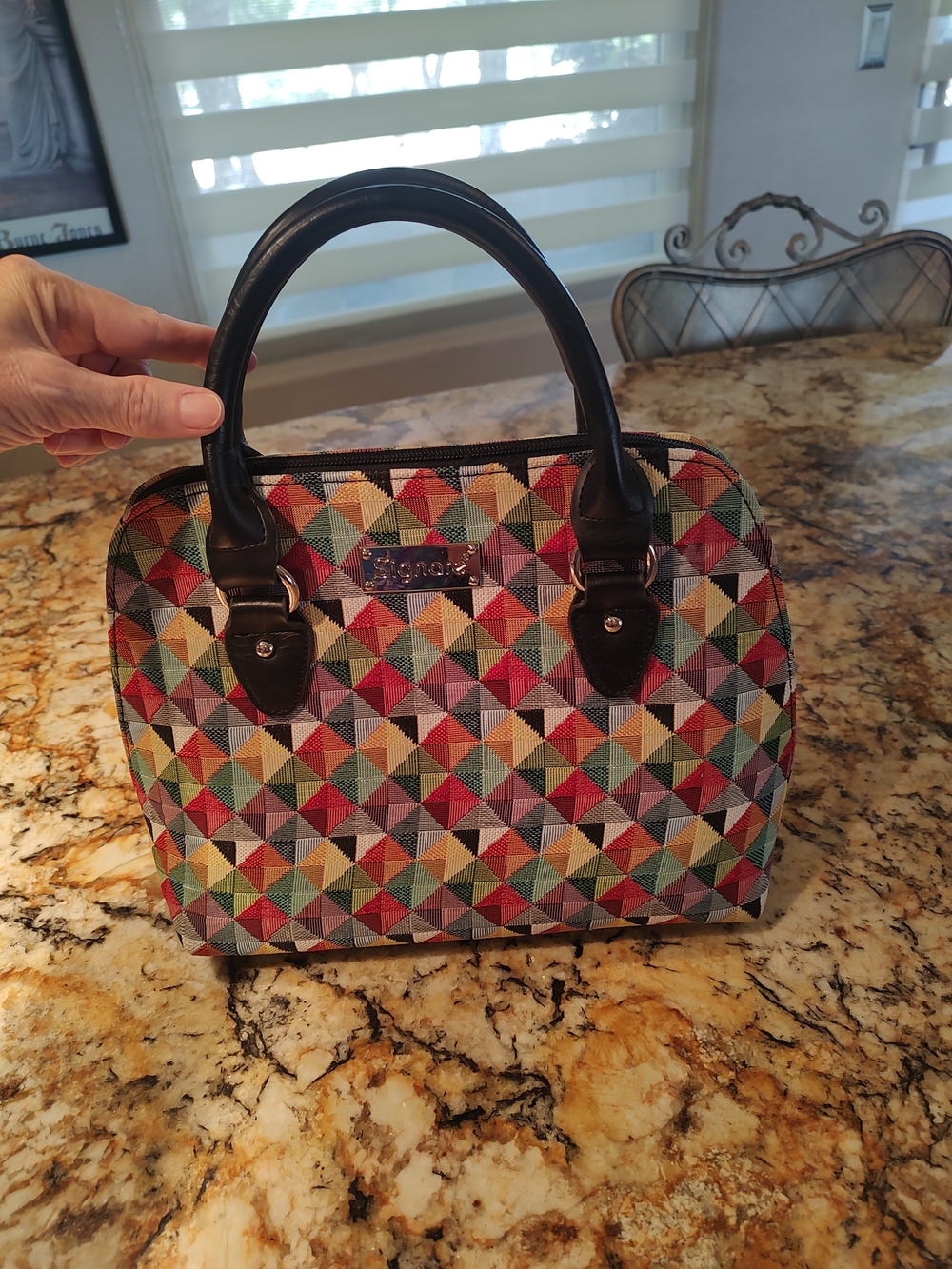 Colorful Geometric Satchel with Black Trim by Signare